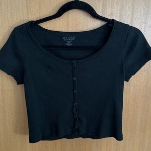 Brandy Melville John Galt Ribbed Button Down Crop Top Black
